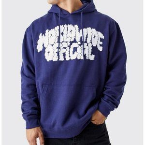 New Boohoo Man OVERSIZED CLOUD WORLDWIDE HOODIE Size Medium M Navy